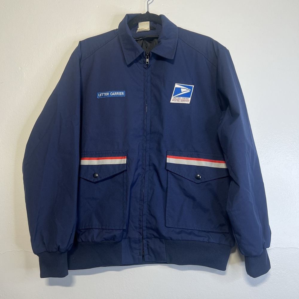 Vintage 90s USPS Letter Mail Carrier Bomber Jacket Blue Mens Sz Large USA Union